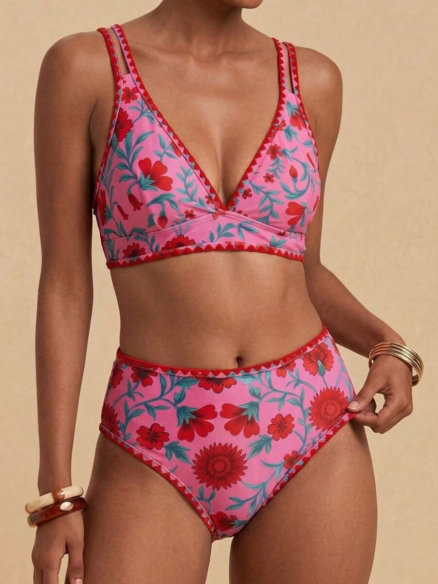 Travachic Bộ bikini in hoa dành cho nữ, thích hợp cho kỳ nghỉ hè ở bãi biển. - Nhiều màu - Xem 1