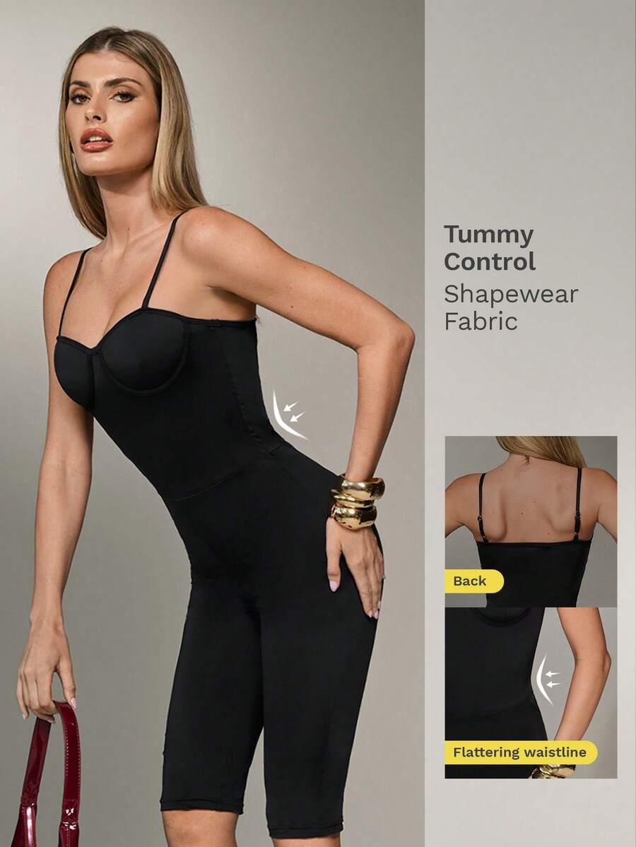 Nuvra Women's Sleeveless Camisole Double-Layer With Lining Shaping Waist-Cinching -Lifting Shapewear Pants Night Out Black Summer Basic - Black - View 1