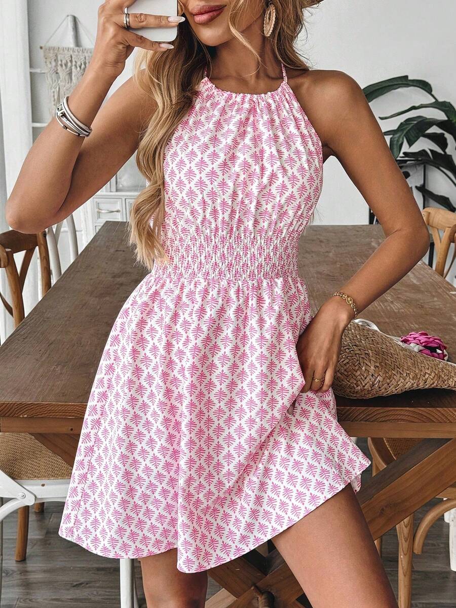 EMERY ROSE Vestido sin mangas con cuello halter y estampado para mujer - Multicolor - Ver 1