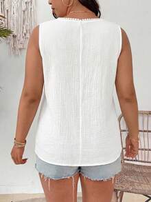 SHEIN Plus Size Versatile V-Neck Solid Color Casual Boho Tank Top Formal Vacation White Summer - White - View 2