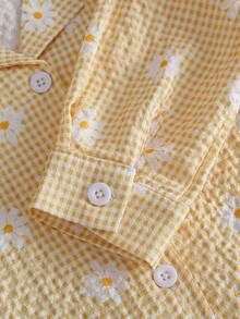 SHEIN 女嬰幼兒新生兒 0-3 歲秋冬四季通用居家戶外時尚條紋蝴蝶結長袖上衣套裝 - 黃色 - 查看 3