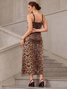 VOLUPTÉ CURVE Vestido sin mangas con estampado de leopardo, lentejuelas y encaje para tallas grandes, inspirado en el estilo vintage, elegante, para vacaciones, fiestas, citas y galas de noche - Multicolor - Ver 3