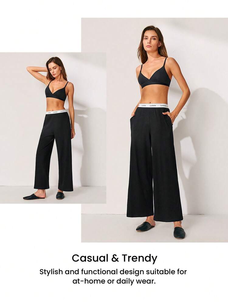 Women Cotton Ribbed Wide Fit Women Lounge Bottom