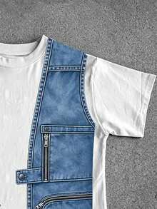 Manfinity Dauomo Men's Plus Size Faux Denim Print Crew Neck Short Sleeve Casual T-Shirt - Multicolor - View 4