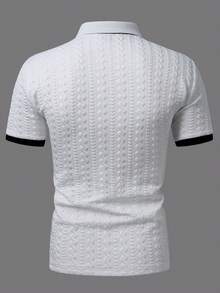 Manfinity Homme Camisa polo de punto jacquard con textura, cuello y puños acanalados en blanco, con 3 botones negros, formal para hombre - Blanco - Ver 2