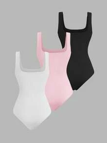 Sweetra Women's Solid Color Bodysuit Minimalist - Multicolor - View 2