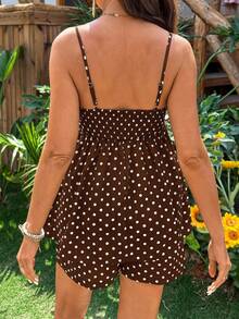 SHEIN Maternity Brown Print Camisole And Adjustable Waist Shorts Casual 1920 Vintage Oversize Elegant 2 Pieces Set Photoshoot Baby Shower Formal Summer - Coffee Brown - View 2