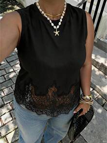 CosyJoli Sommer Cami Top und Tank Top in großen Größen, ärmellose Bluse mit Spitzeneinsatz für Damen, schwarze Sommertops für Damen - Schwarz - Übersicht 6