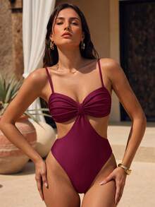 Swim Glamine Women's Solid Color Backless One-Piece Swimsuit For Beach Vacation - Red Violet - View 6