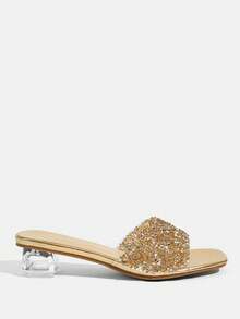 CUCCOO TILAWA Sandalias de tacón alto con cristales y decoración de cristal de Rhinestone para mujeres, para eventos y fiestas al aire libre, zapatos de primavera, tacones para el Día de Pascua, baile de graduación de primavera, zapatos de verano - Champán - Ver 6