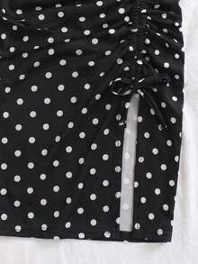 Emery Rose Kids Emery Rose Kids 少女白色螺紋吊帶背心與黑色波點裙套裝，適合外出與度假 - 黑與白 - 查看 3