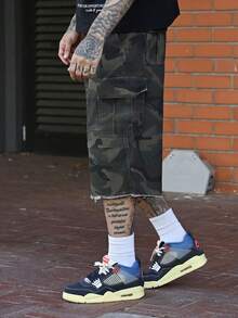 Devon Thys Manfinity Streetrush Men's Casual Cargo Pockets Camouflage Frayed Hem Loose Denim Shorts Jorts Going Out Hang Out Party Disco Street - Army Green - View 5