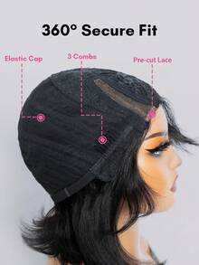 Wear & Go Straight Lace Bob Wig With Curtain Bangs 10 Inch Short Straight Bob Wig With 3.5 Inch Side Lace Part Glueless Bob Wig With French Bangs Natural Black Color - Natural Black - View 8