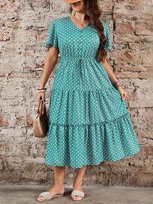 EMERY ROSE Plus Size White Casual Elegant Vacation Dress Vacation Summer - Fresh Green - View 6
