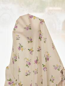 SHEIN Bata de baño/camisón largo nuevo para mujer primavera/verano, talla grande, holgado, estampado floral pequeño, ropa de estar en casa - Beis - Ver 7