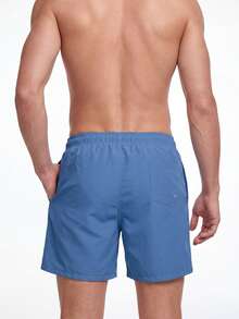 Manfinity KASUA Men's Solid Color Drawstring Casual Beach Shorts - Royal Blue - View 2