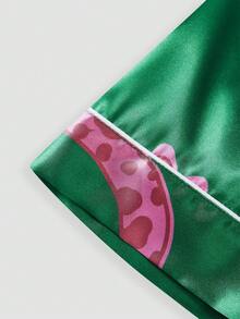 Chillnights Plus Size Leopard Animal Print Lapel Collar Women Satin Pajama Set - Multicolor - View 8