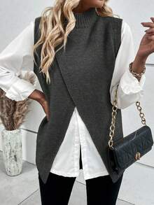 EMERY ROSE Fashion Casual Versatile Autumn/Winter/Spring Inner/Outer Wear Dual-Use Criss-Cross Women's Sweater Vest - Dark Grey - View 6