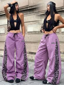 Coolane Quần dù nữ phối màu phong cách streetwear đi chơi, đi concert mùa xuân hè - Màu tím - Xem 2