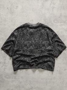 ROMWE MEN Men's Leopard Print Suede Fabric Loose Short Sleeve T-Shirt - Dark Grey - View 3