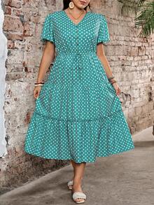 EMERY ROSE Plus Size White Casual Elegant Vacation Dress Vacation Summer - Fresh Green - View 1