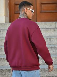 Devon Thys Men Letter Embroidery Sweatshirt, Fall, Long Sleeve Top - Burgundy - View 2