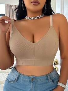 LustreForm Seamless Double Layer Removable Padded Plus Size Camisole Bra - Apricot - View 1
