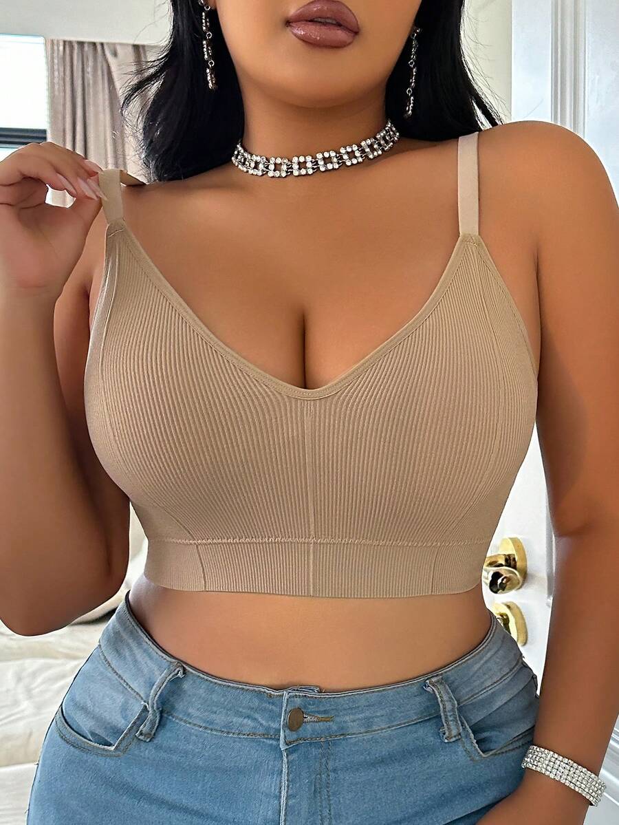 LustreForm Seamless Double Layer Removable Padded Plus Size Camisole Bra - Apricot - View 1