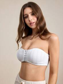 Hourtrue Women's Front Closure Lace Patchwork Comfortable Bra - White - View 7