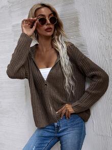 SHEIN LUNE Cárdigan con capucha con cremallera delantera - Marrón Mocha - Ver 1