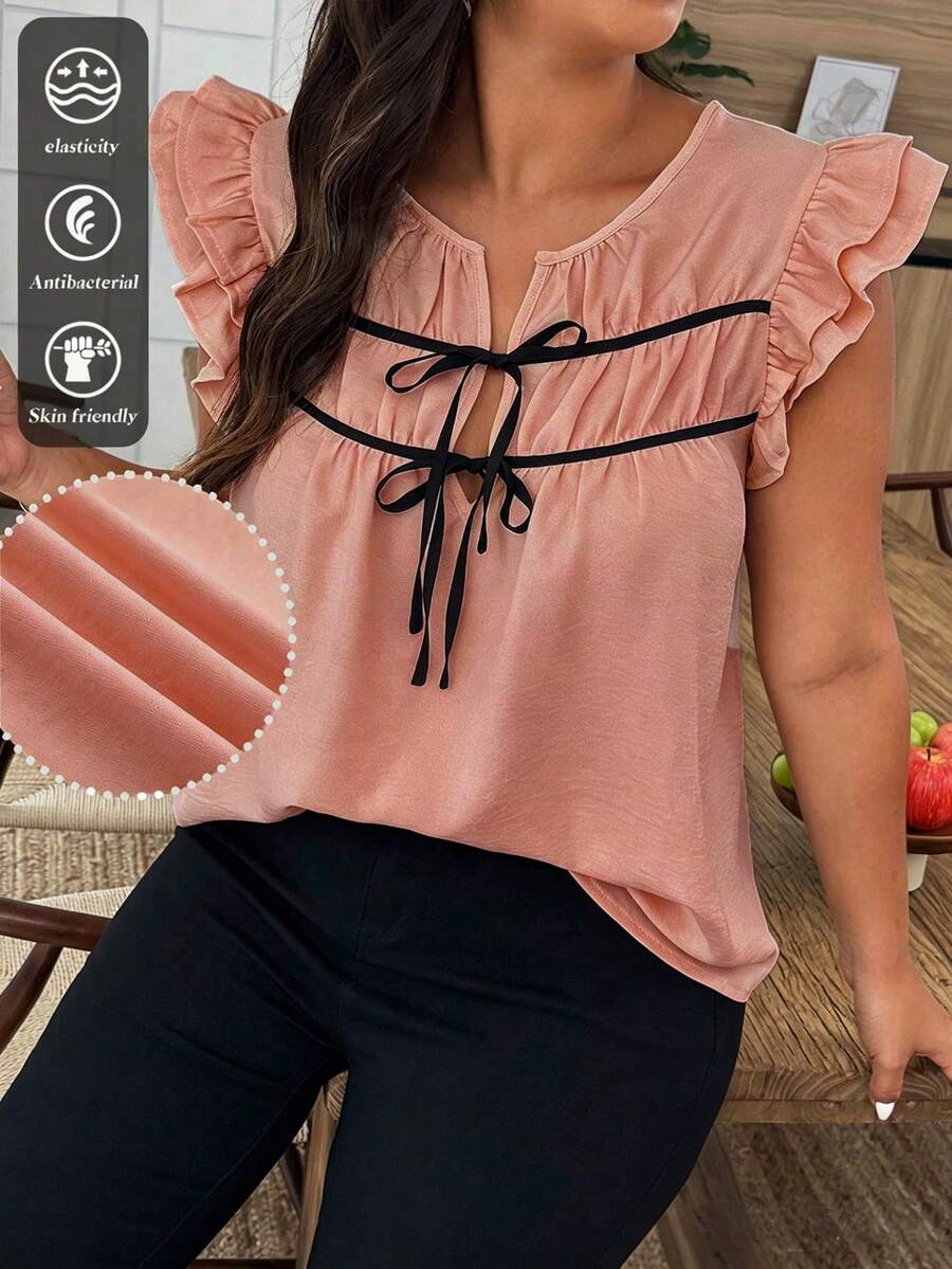 Weeklong Plus Size Bow Blouse - Dusty Pink - View 1