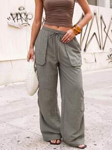 Avantive 女款休閒大口袋抽繩腰長褲 - 棕色 - 查看 8