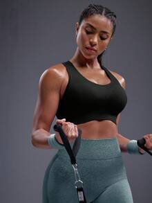 Powerista Scoop Neck Wire-Free Solid Color Minimalist Short Sports Bra - Black - View 7