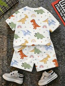 Baby Boy Casual Minimalist T-Shirt Set Suitable For Summer, Classic Cute Cartoon Hand-Drawn Fairy Tale Animal World Pattern Print, Lion, Elephant, Hippo, Giraffe, Crocodile, Hand-Drawn Animal Pattern Print, Hand-Drawn Star, Rainbow Pattern Print, Suitable For Spring And Summer - Multicolor - View 4