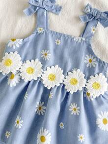 SHEIN Vintaside Kids 女嬰夏季無袖背心時髦清爽休閒數位印花背心背心搭配簡單休閒短褲套裝，適合夏季出遊、海邊度假或日常休閒穿著 - 藍色 - 查看 7