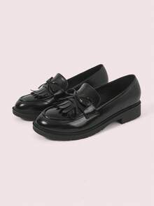 CUCCOO DOLLMOD Women's Tassel Bow Loafer Round Toe Chunky Heel Preppy Office  Black Loafers Commute Daily Shoes - Black - View 2