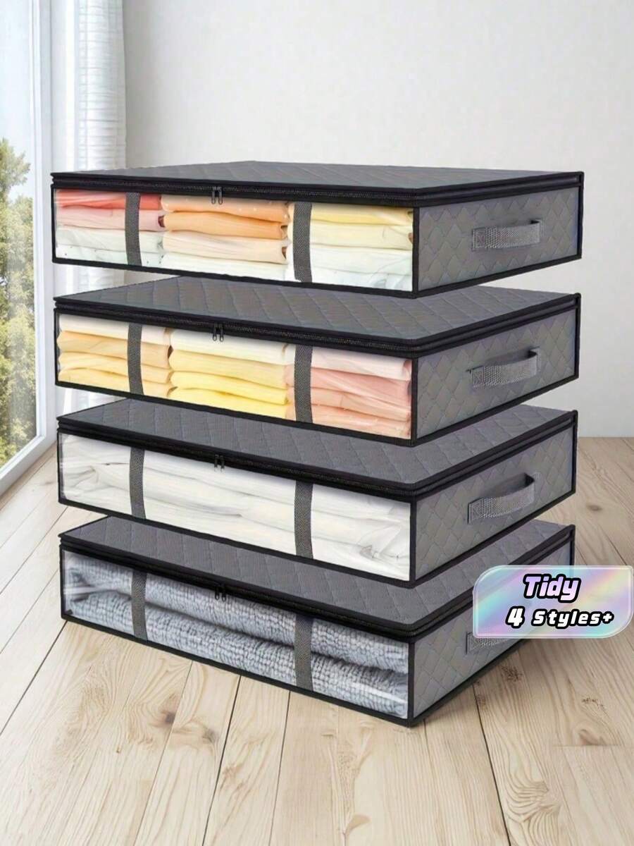 Bộ 4 túi đựng chăn ga gối đệm có thể gấp gọn, túi đựng quần áo chống bụi dưới gầm giường, thích hợp để đựng chăn, ga trải giường, đồ dùng phòng ngủ, tiết kiệm không gian cho tủ quần áo, phòng ngủ, phụ kiện gia đình.
