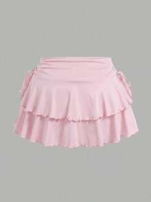 SHEIN EZwear Bộ đồ gồm 2 món màu hồng nhạt và xám đen, kiểu dáng thường ngày, thích hợp cho người có thân hình mũm mĩm, thích hợp cho mùa xuân/hè. - Màu Hồng baby - Xem 3