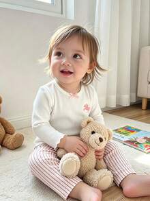 SHEIN Vintaside Kids Baby Girls' 3D Bow Decor Top & Ribbed Pants 2pcs Pajama Set - Multicolor - View 6