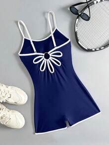 Swim SPRTY 女款時尚肩帶露背性感休閒運動連身泳衣 海灘穿搭 海軍藍配色白色 夏季 - 彩色 - 查看 4