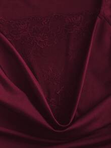 Sweetra Abito da donna primavera/estate con spalla asimmetrica, fluido con laccio, nero, alla moda, colore unito, aderente, mini, con un'atmosfera elegante e matura - Bordò - Visualizzare 4