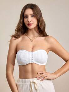 Hourtrue Women's Front Closure Lace Patchwork Comfortable Bra - White - View 4