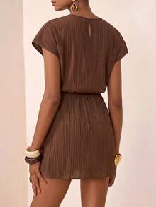 Zivah Women's Solid Color Pleated Casual Party Short Dress - Brown - View 3