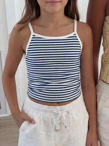 SHEIN Tween Girl Striped Casual Versatile Camisole - Blue - View 7