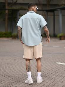 Devon Thys 男士休闲日常沙滩度假装，经典波西米亚风休闲短裤，采用仿亚麻纹理面料和图案织带制成，配有抽绳腰带，非常适合夏威夷海滩度假、音乐节和日常穿着。 - 杏色 - 查看 2
