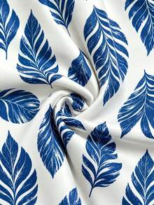 Franclia Women's Leaf Print Round Neck Casual Versatile Daily Outing T-Shirt - Blue and White - View 4