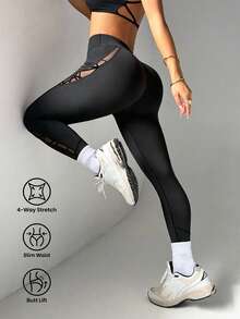 SHEIN Sports 女款休閒百搭緊身內搭褲 - 黑色 - 查看 1