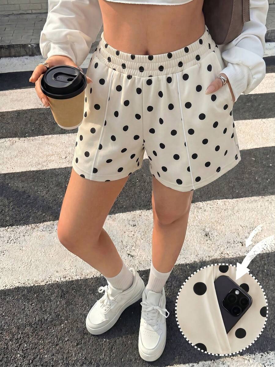 Aidyla 女士弹力腰带波点休闲百搭日常短裤