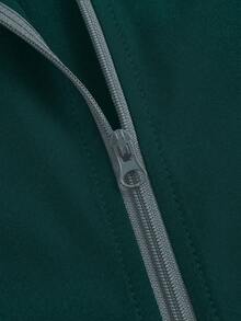 TaskEZ Solid Color Simple Zipper Pocket Long Sleeve Jacket - Dark Green - View 5
