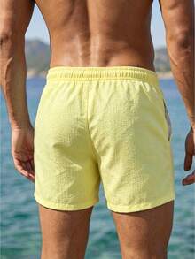 Azuldrift Men's Solid Color Elastic Waist Drawstring Tie Beach Pants Holiday / Vacation / Beach / Hawaii / Tropical / Swim /  Bathing - Yellow - View 4